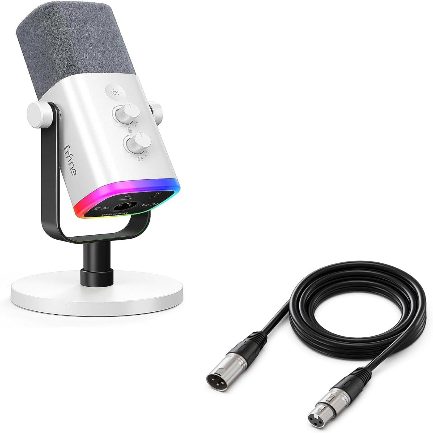 PC Gaming Microphone Bundle with XLR Cable, Computer USB RGB Mic for Streaming, Audio Cable Set,Xlr Male to Female Cord,Compatible with Mixer Audio Interface for Recording Podcast(Am8W+L9)